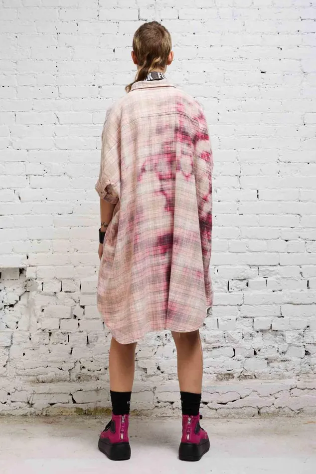 OVERSIZED BOXY SHIRTDRESS 8211 BLEACHED RED PLAID Women R13 Dresses and Skirts