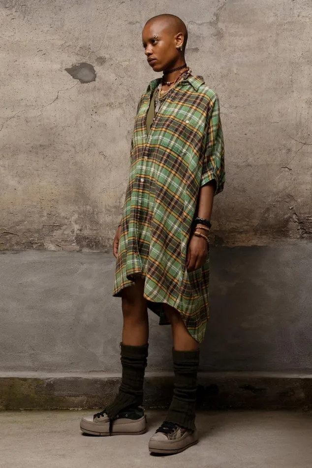 OVERSIZED BOXY SHIRTDRESS 8211 GREEN PLAID Women R13 Dresses and Skirts
