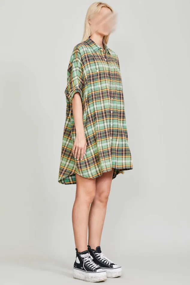 OVERSIZED BOXY SHIRTDRESS 8211 GREEN PLAID Women R13 Tops