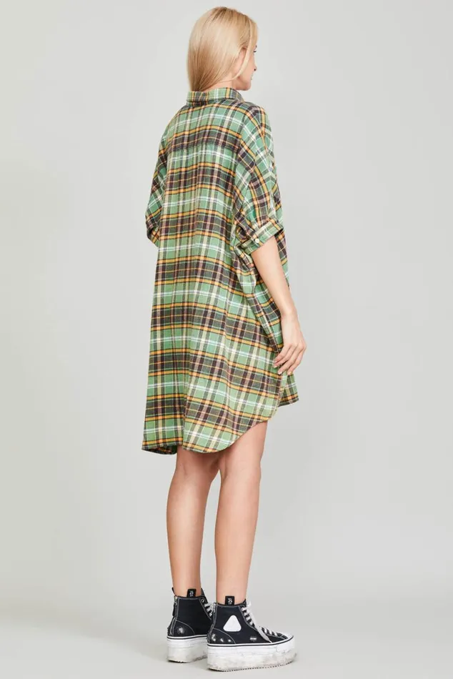 OVERSIZED BOXY SHIRTDRESS 8211 GREEN PLAID Women R13 Tops