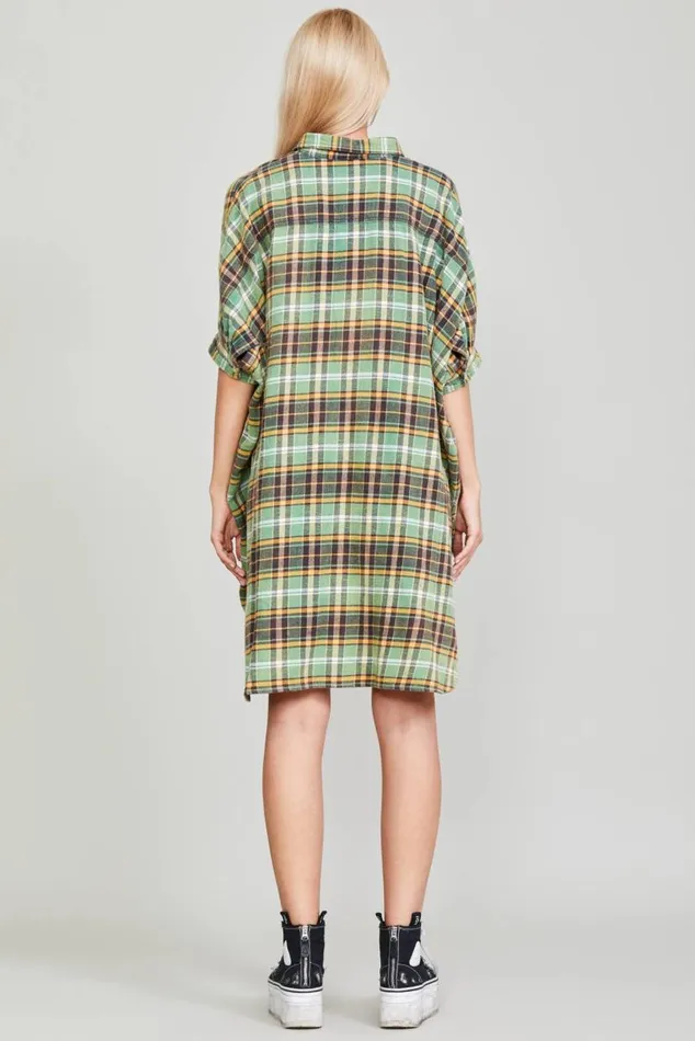 OVERSIZED BOXY SHIRTDRESS 8211 GREEN PLAID Women R13 Tops