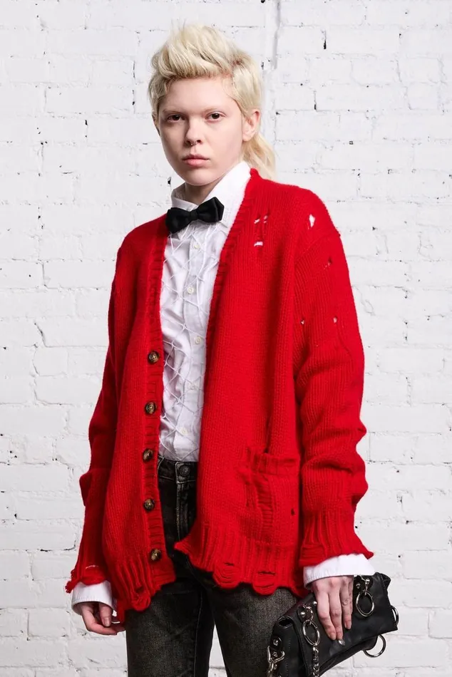 OVERSIZED DISTRESSED CARDIGAN 8211 RED CASHMERE Women R13 Tops