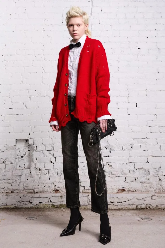 OVERSIZED DISTRESSED CARDIGAN 8211 RED CASHMERE Women R13 Tops