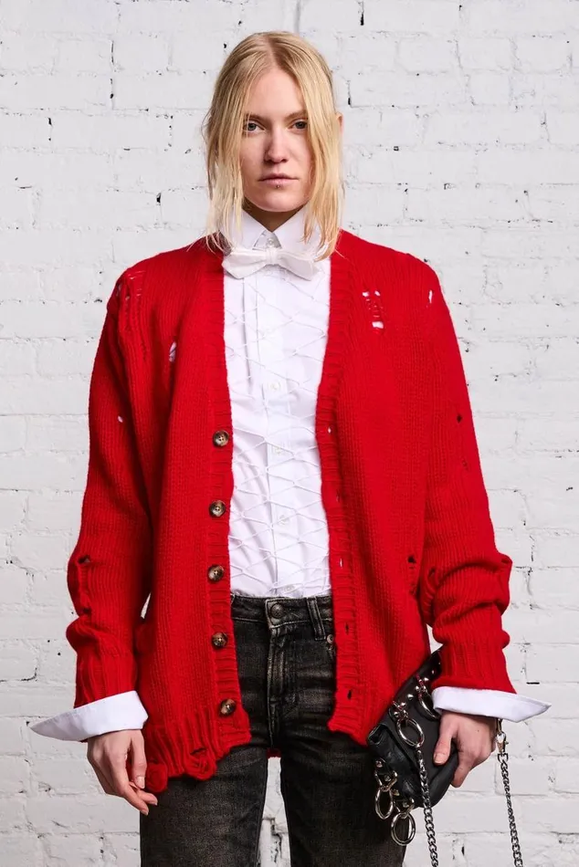 OVERSIZED DISTRESSED CARDIGAN 8211 RED CASHMERE Women R13 Tops