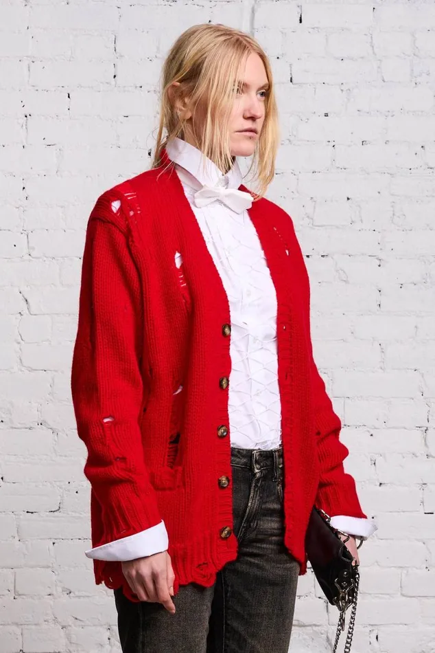 OVERSIZED DISTRESSED CARDIGAN 8211 RED CASHMERE Women R13 Tops