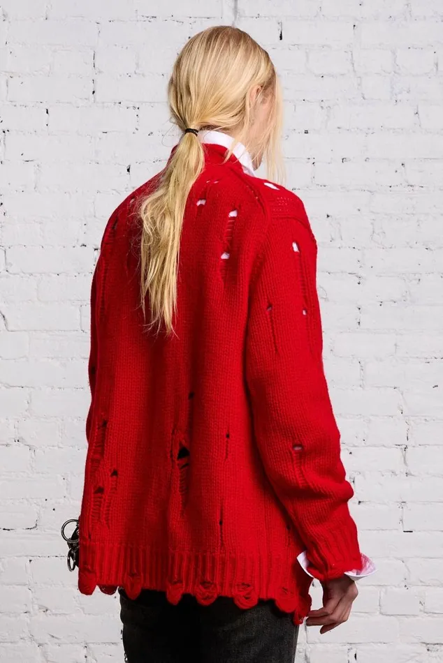 OVERSIZED DISTRESSED CARDIGAN 8211 RED CASHMERE Women R13 Tops
