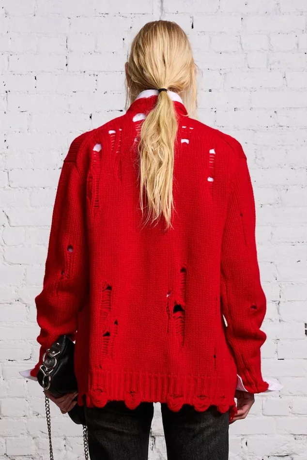 OVERSIZED DISTRESSED CARDIGAN 8211 RED CASHMERE Women R13 Tops