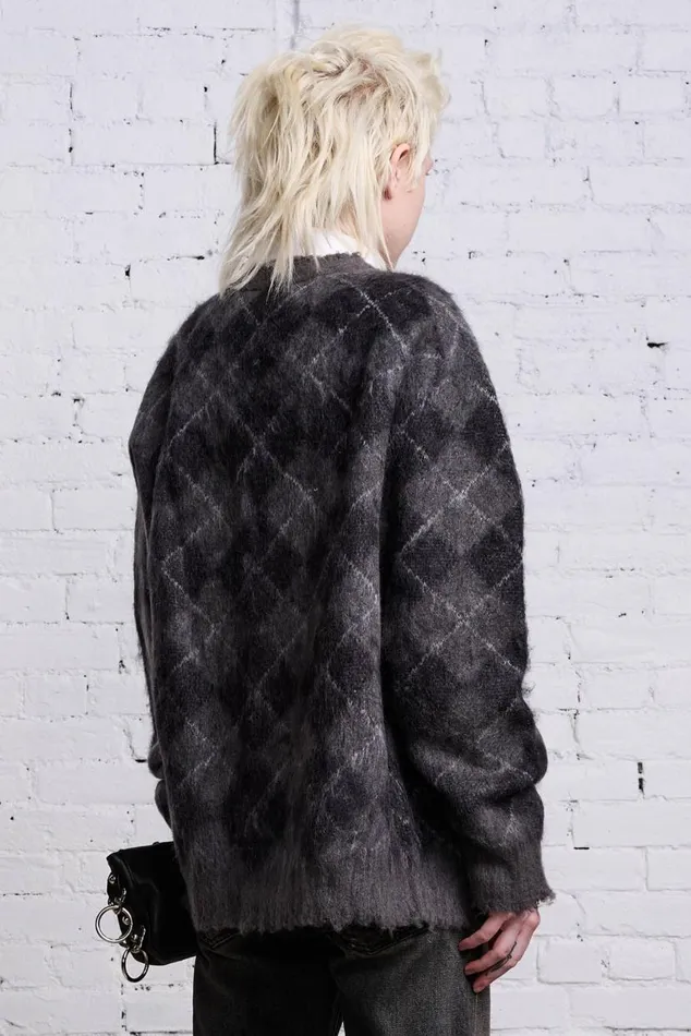 OVERSIZED DISTRESSED EDGE CARDIGAN 8211 CHARCOALBLACK ARGYLE Women R13 Tops
