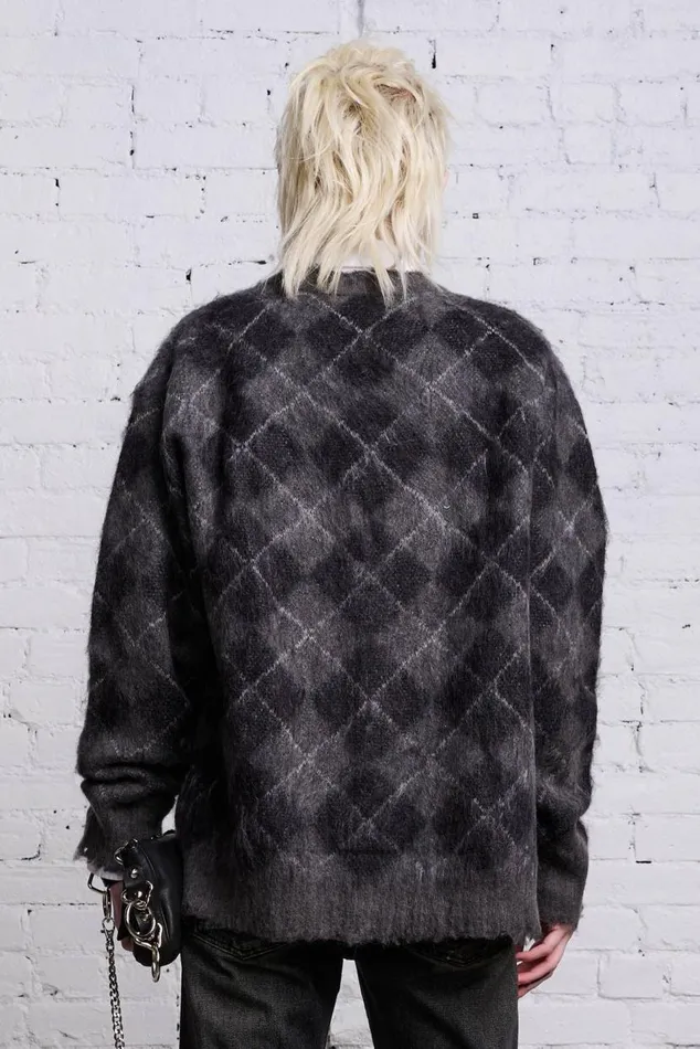 OVERSIZED DISTRESSED EDGE CARDIGAN 8211 CHARCOALBLACK ARGYLE Women R13 Tops