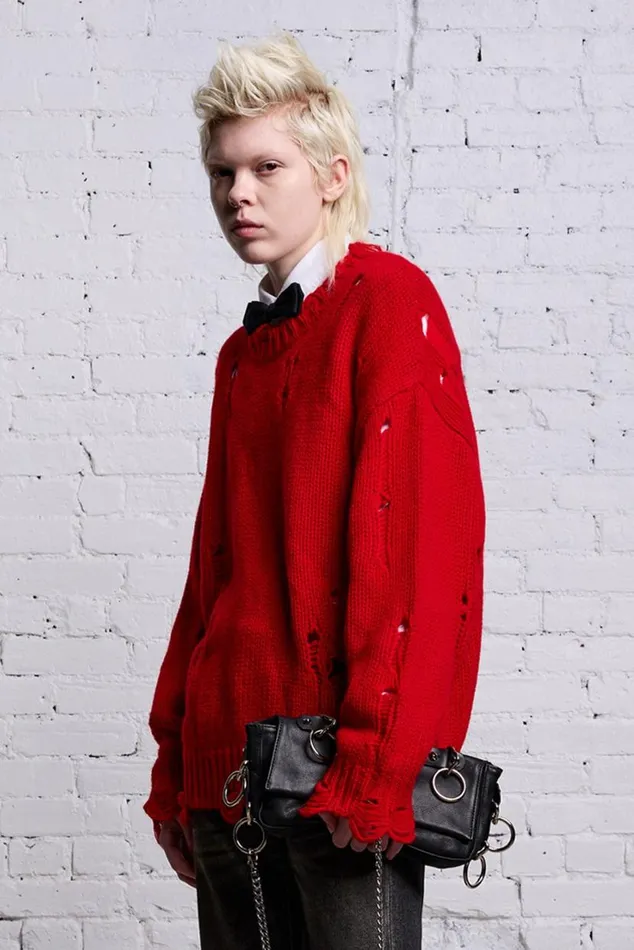 OVERSIZED DISTRESSED SWEATER 8211 RED CASHMERE Women R13 Sweaters