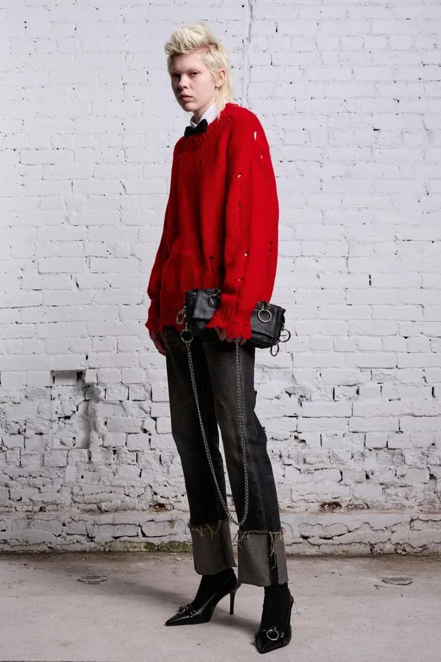 OVERSIZED DISTRESSED SWEATER 8211 RED CASHMERE Women R13 Sweaters