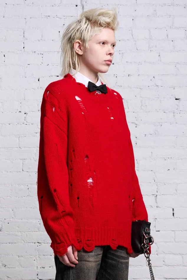 OVERSIZED DISTRESSED SWEATER 8211 RED CASHMERE Women R13 Sweaters