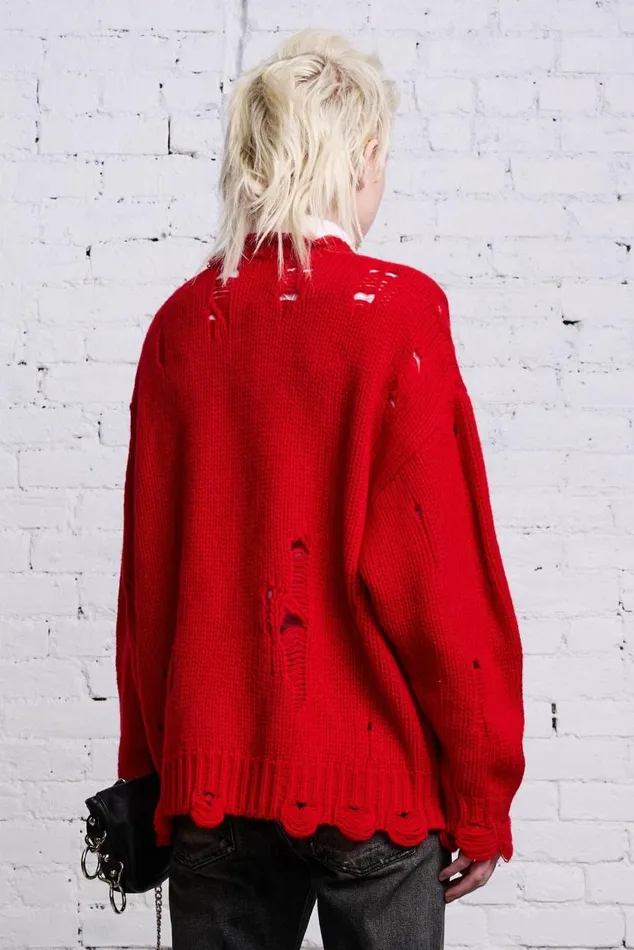OVERSIZED DISTRESSED SWEATER 8211 RED CASHMERE Women R13 Sweaters