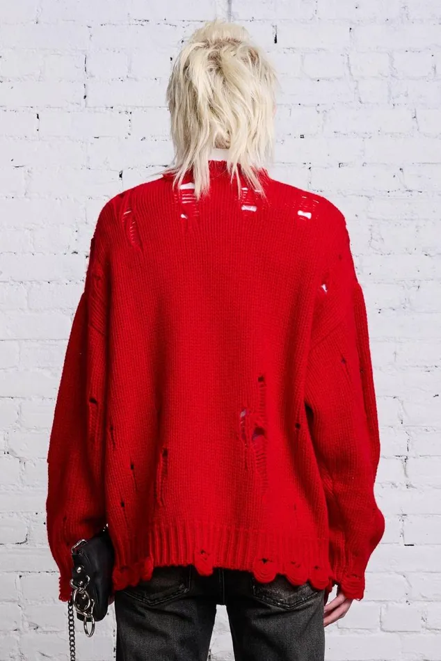 OVERSIZED DISTRESSED SWEATER 8211 RED CASHMERE Women R13 Sweaters
