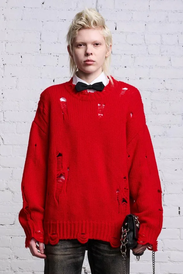 OVERSIZED DISTRESSED SWEATER 8211 RED CASHMERE Women R13 Sweaters