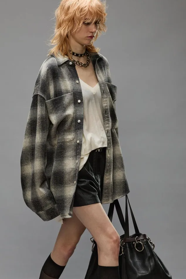 OVERSIZED POCKET DROP NECK 8211 GREY OMBRE PLAID Women R13 Tops