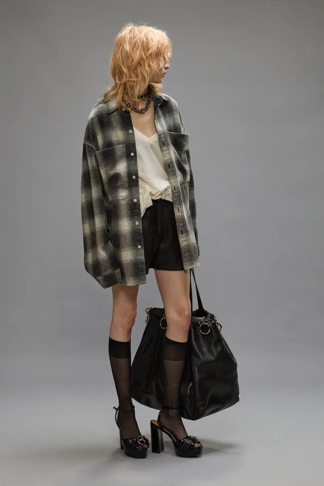 OVERSIZED POCKET DROP NECK 8211 GREY OMBRE PLAID Women R13 Tops