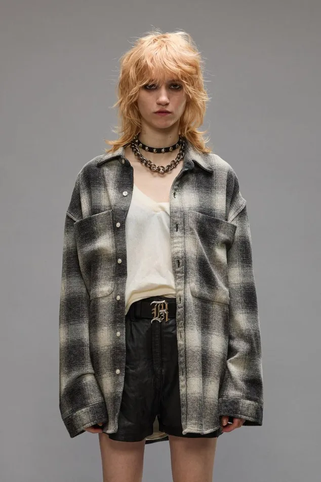 OVERSIZED POCKET DROP NECK 8211 GREY OMBRE PLAID Women R13 Tops
