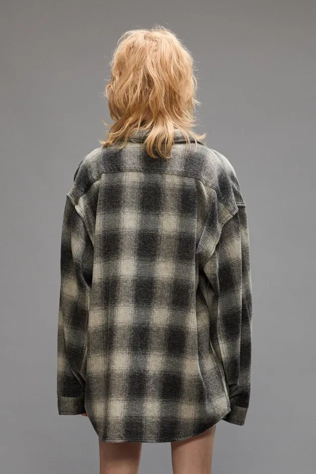 OVERSIZED POCKET DROP NECK 8211 GREY OMBRE PLAID Women R13 Tops