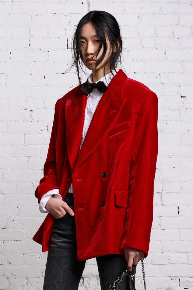 OVERSIZED RAGGED BLAZER 8211 RED VELVET Women R13 Jackets and Coats