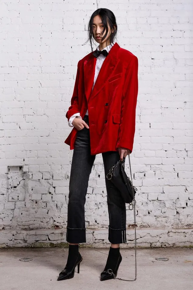 OVERSIZED RAGGED BLAZER 8211 RED VELVET Women R13 Jackets and Coats