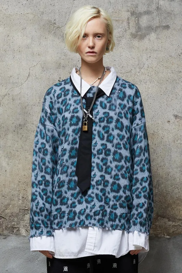 OVERSIZED SWEATER 8211 BLUE LEOPARD Women R13 Sweaters