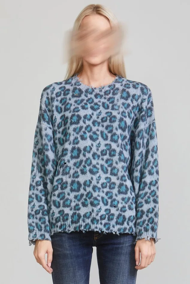 OVERSIZED SWEATER 8211 BLUE LEOPARD Women R13 Sweaters