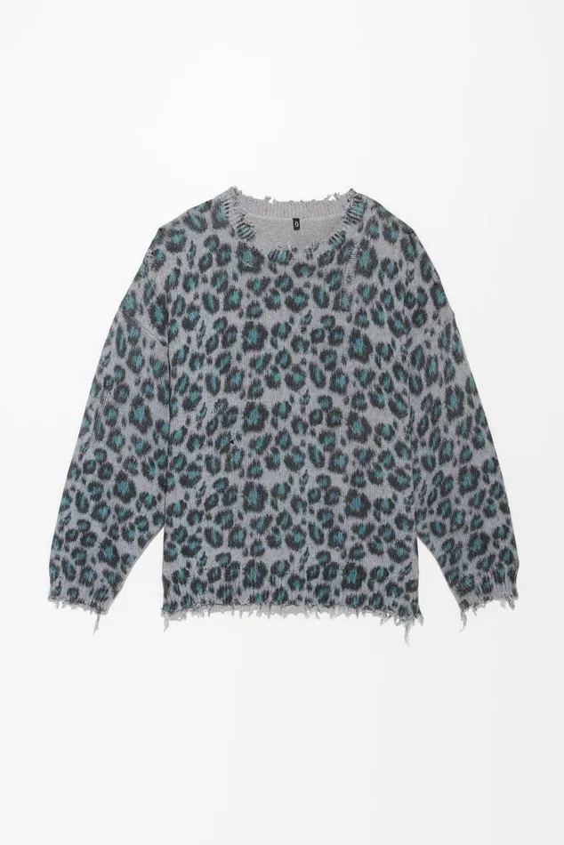 OVERSIZED SWEATER 8211 BLUE LEOPARD Women R13 Sweaters