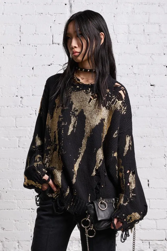 OVERSIZED SWEATER 8211 GOLD SPLATTERED BLACK Women R13 Sweaters