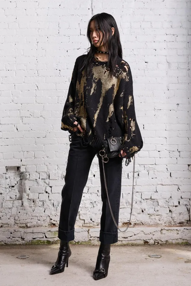 OVERSIZED SWEATER 8211 GOLD SPLATTERED BLACK Women R13 Sweaters