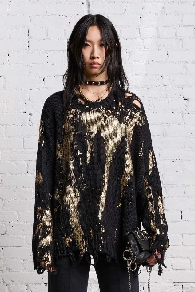 OVERSIZED SWEATER 8211 GOLD SPLATTERED BLACK Women R13 Sweaters