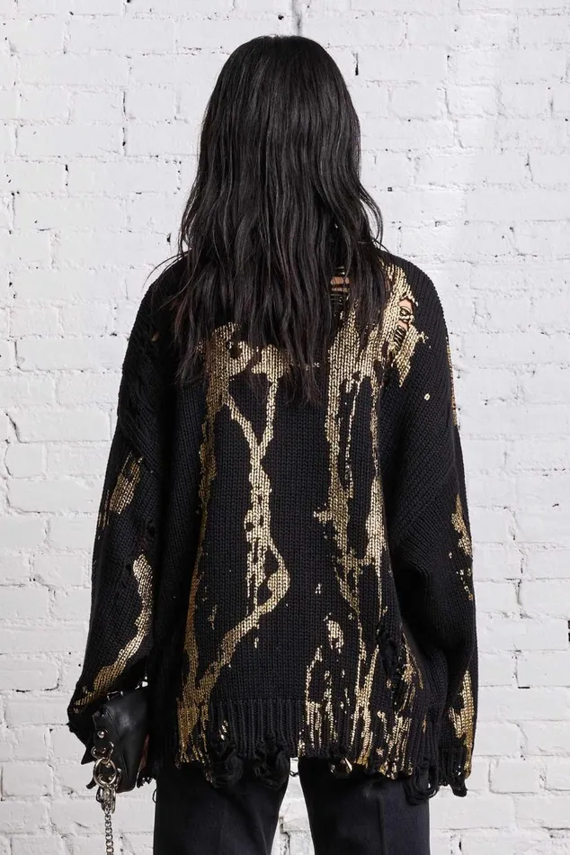OVERSIZED SWEATER 8211 GOLD SPLATTERED BLACK Women R13 Sweaters
