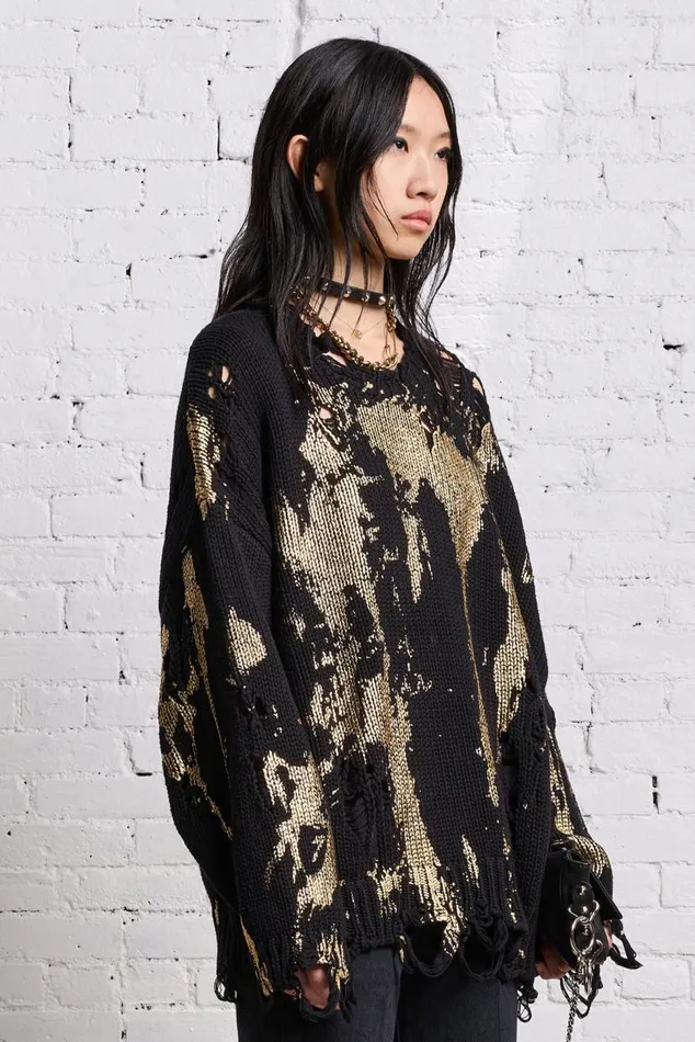 OVERSIZED SWEATER 8211 GOLD SPLATTERED BLACK Women R13 Sweaters