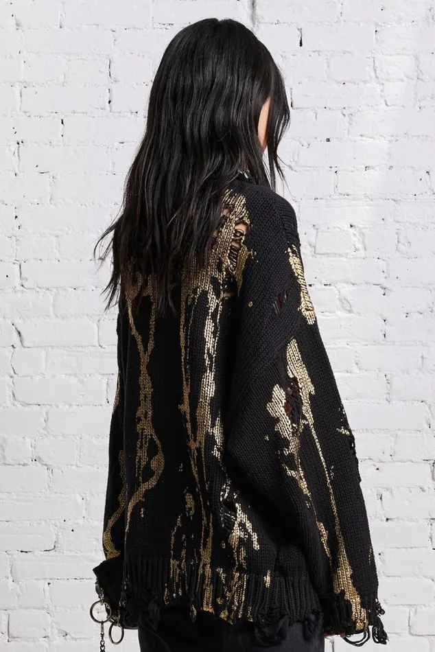 OVERSIZED SWEATER 8211 GOLD SPLATTERED BLACK Women R13 Sweaters