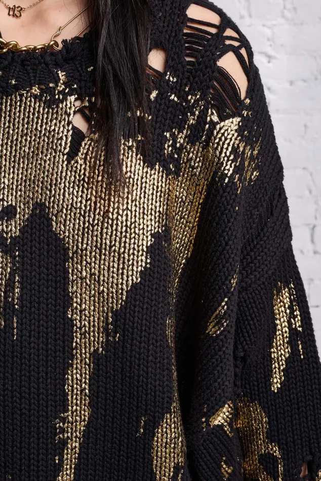 OVERSIZED SWEATER 8211 GOLD SPLATTERED BLACK Women R13 Sweaters