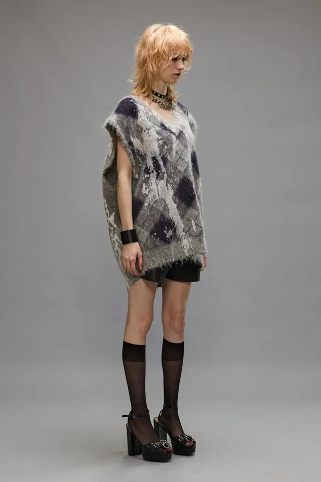 OVERSIZED SWEATER VEST 8211 GREY ARGYLE Women R13 Sweaters