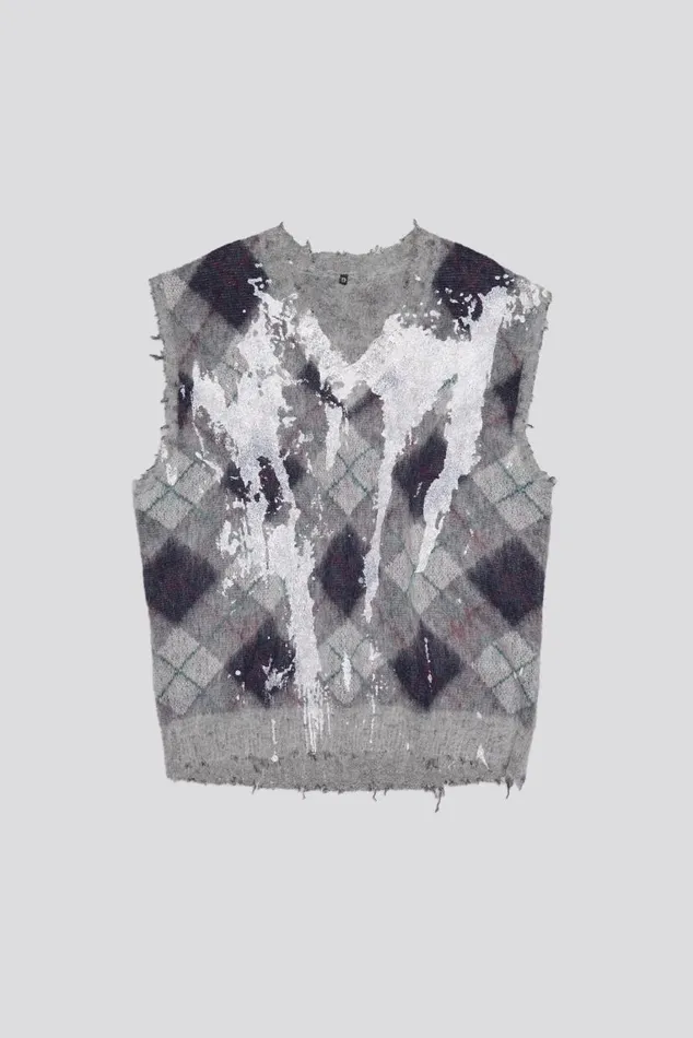 OVERSIZED SWEATER VEST 8211 GREY ARGYLE Women R13 Sweaters