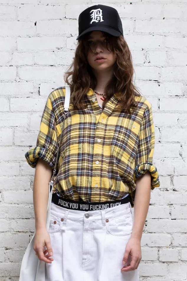 Plaid Oversized Boxy Shirtdress 8211 Yellow Plaid Official Site Women R13 Tops