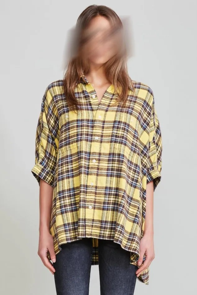 Plaid Oversized Boxy Shirtdress 8211 Yellow Plaid Official Site Women R13 Tops