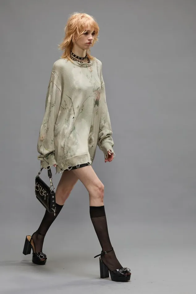 PRINTED BOYFRIEND SWEATER 8211 BLEACHED CREAM FLORAL Women R13 Sweaters
