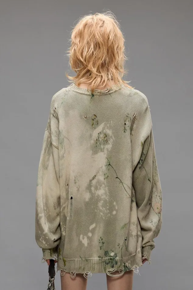 PRINTED BOYFRIEND SWEATER 8211 BLEACHED CREAM FLORAL Women R13 Sweaters