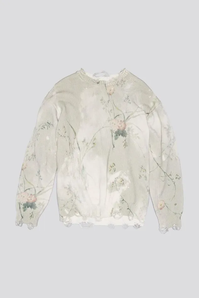 PRINTED BOYFRIEND SWEATER 8211 BLEACHED CREAM FLORAL Women R13 Sweaters