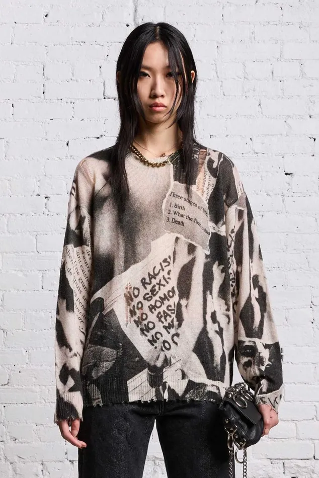 PRINTED BOYFRIEND SWEATER 8211 NEWSPAPER Women R13 Sweaters