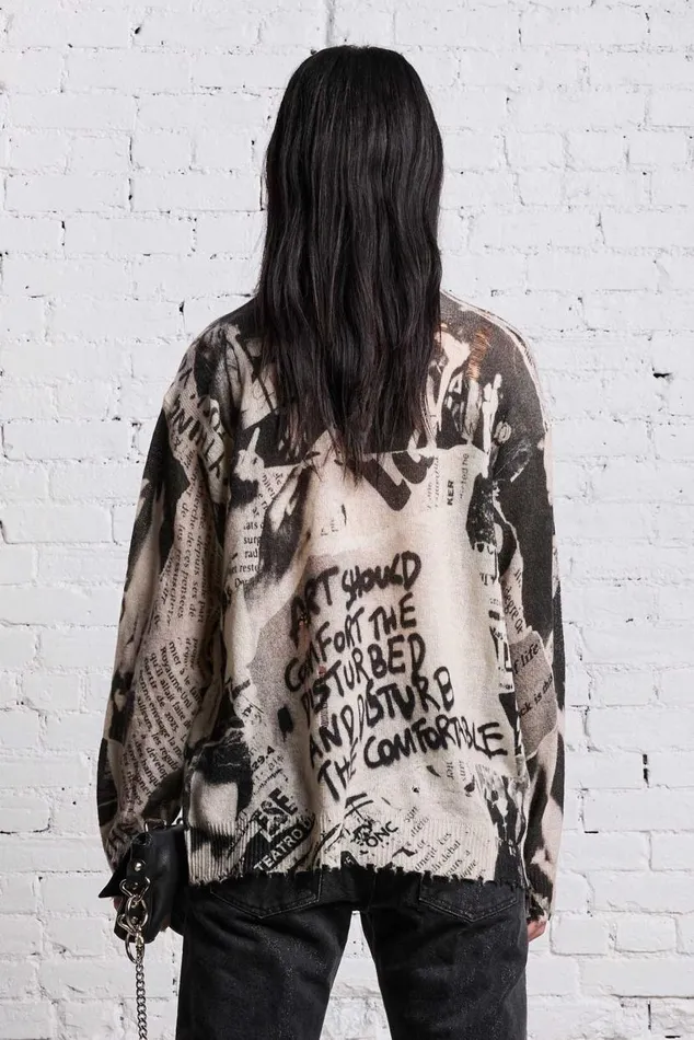 PRINTED BOYFRIEND SWEATER 8211 NEWSPAPER Women R13 Sweaters