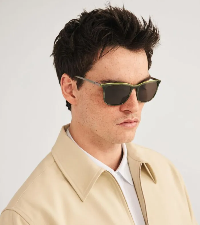 Rectangle Flex HornRimmed Sunglasses Olive Horn MenWomen Cole Haan Sunglasses