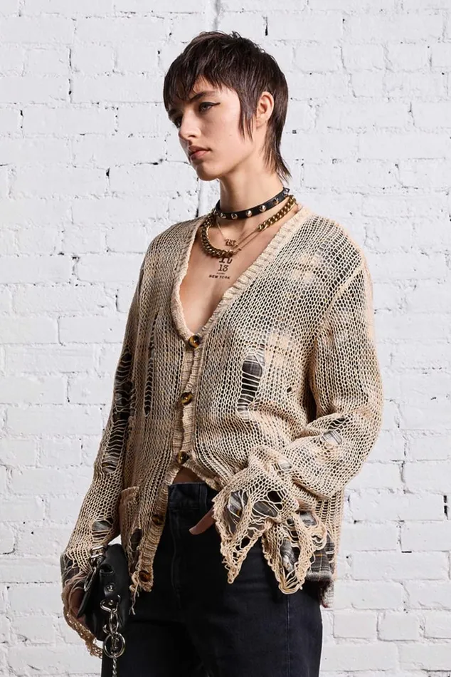 RELAXED OVERLAY CARDIGAN 8211 CREAM AND BLACK PLAID Women R13 Sweaters