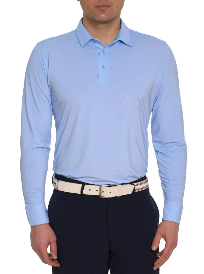 Robert Graham Long Sleeve Button Down Shirts Men ALASTOR LONG SLEEVE PERFORMANCE POLO Light Blue