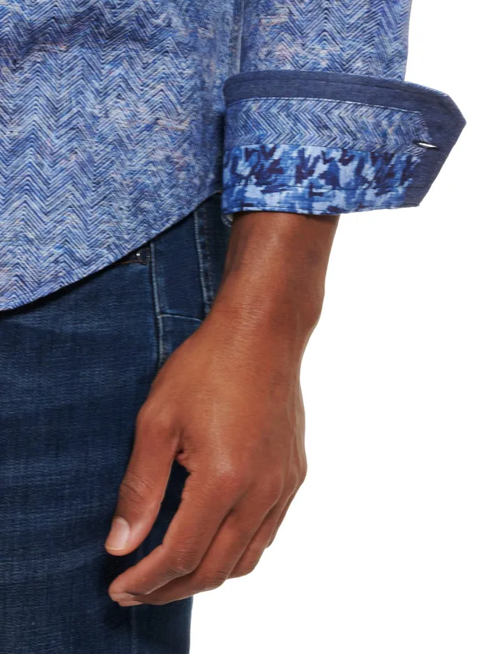 Robert Graham Long Sleeve Button Down Shirts Men COSMIC WAVE LONG SLEEVE BUTTON DOWN SHIRT Blue