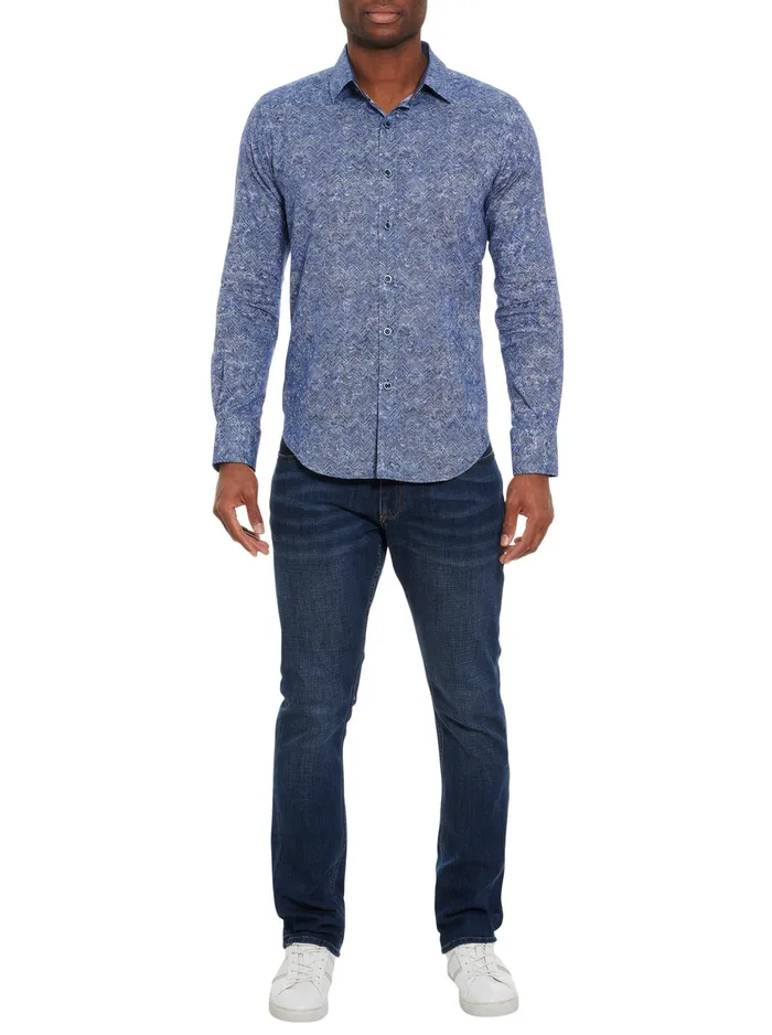 Robert Graham Long Sleeve Button Down Shirts Men COSMIC WAVE LONG SLEEVE BUTTON DOWN SHIRT Blue