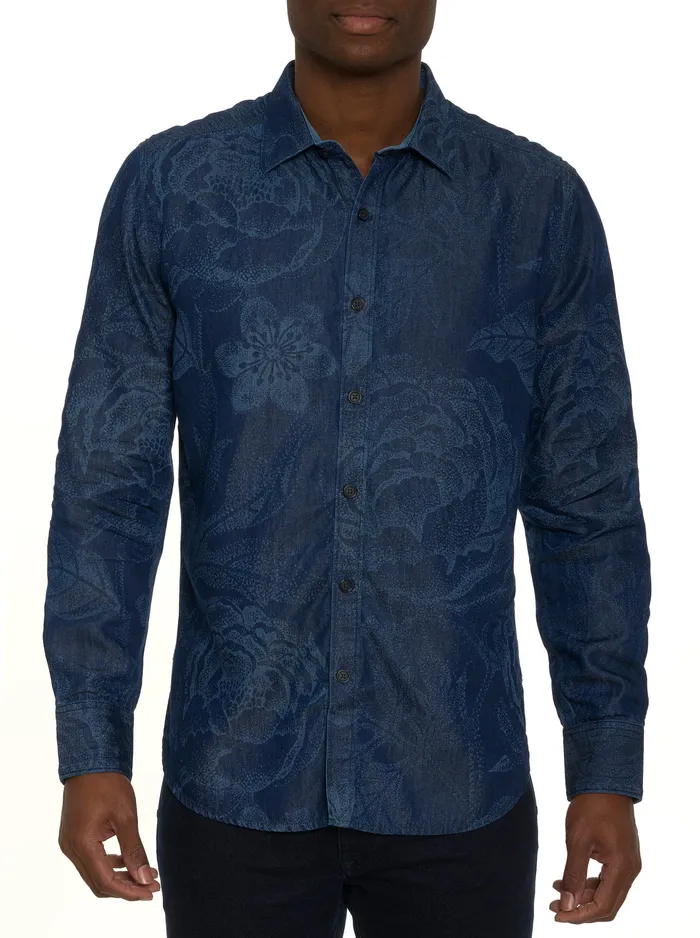 Robert Graham Long Sleeve Button Down Shirts Men FLOWER THROWER LONG SLEEVE BUTTON DOWN SHIRT Indigo Robert Graham Long Sleeve Button Down Shirts Men FLOWER THROWER LONG SLEEVE BUTTON DOWN SHIRT Indigo